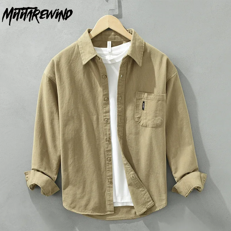 

Spring Fall Full Sleeve Shirt Man Harajuku Shirt Men Daily Casual Shirts 98%cotton Khaki Loose Shirts Male Simple Versatile Tops