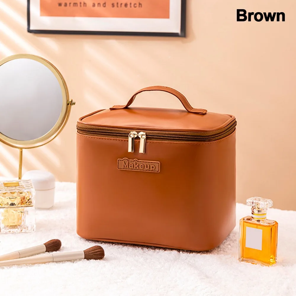 Trendy Large Capacity Makeup Bag PU Water-resistant Makeup Organizer Portable Multi-functional Travel Storage Pouch for Women