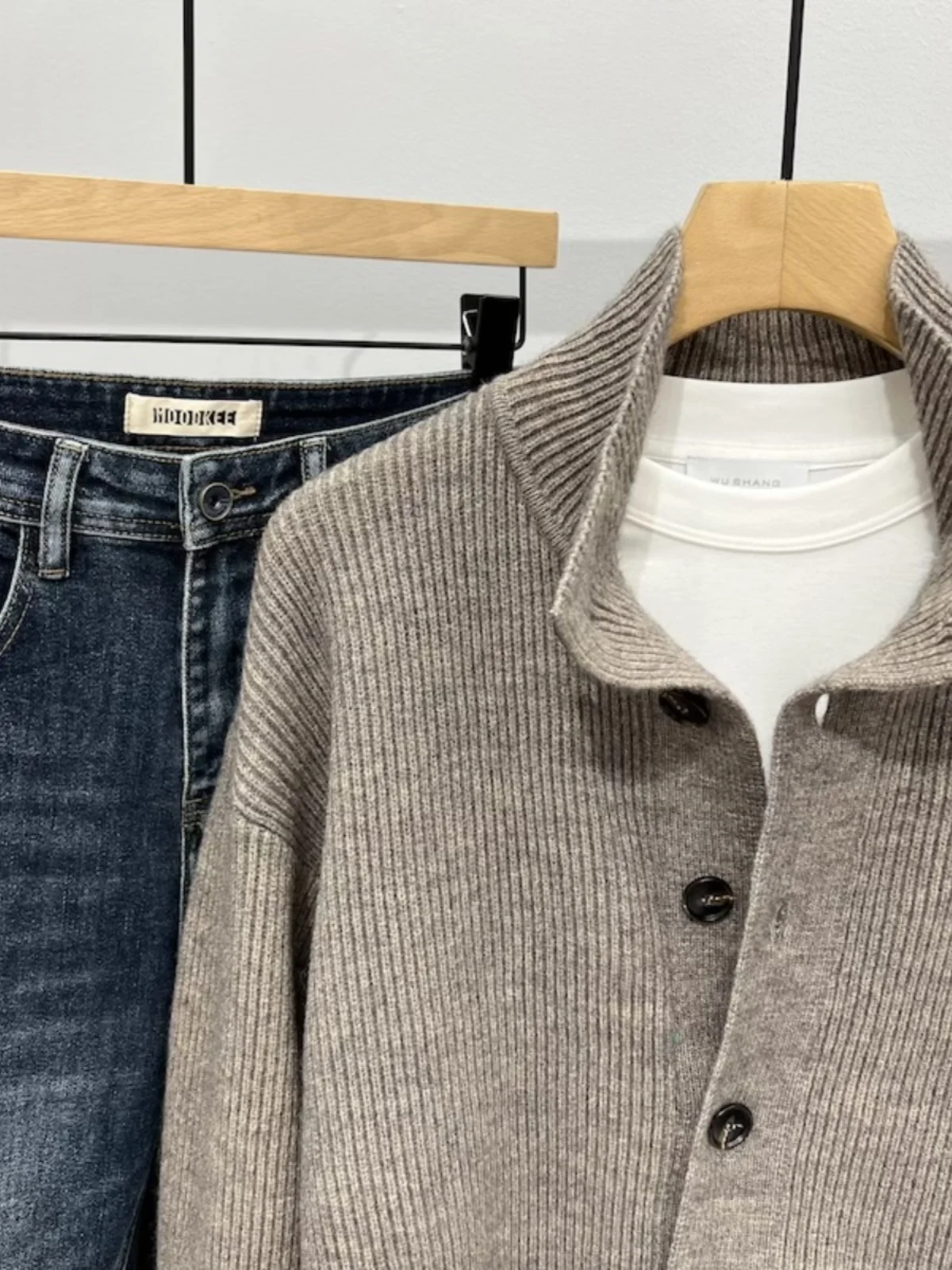 Retro American Sle Men's Open Cardigan Sweater Pure Color Lazy Faion Knitted Outerwear Stand Collar Trendy Autumn Winter