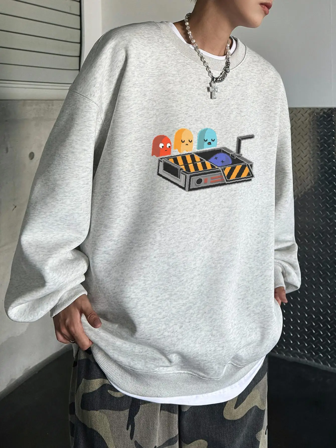 Drop Shoulder Crew Neck Men Kpop Sweatshirts Funny Graphic Unisex Harajuku Pullover Fashion Brand Y2k Male Hoody Oversize Autumn