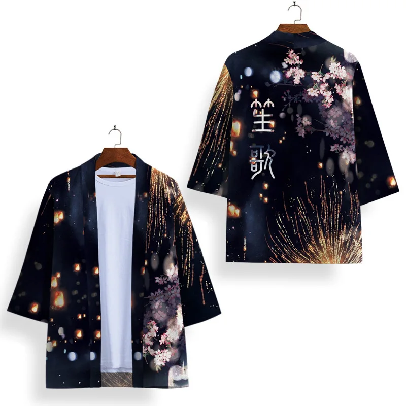 Black White Kimono Cosplay Samurai Haori Obi Women Men Cardigan Beach Yukata Costume Japanese Streetwear Traditional Clothes