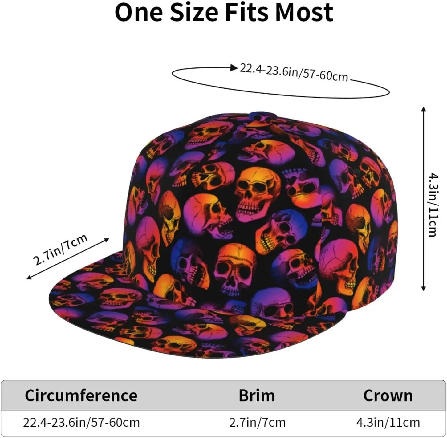 Scary Skull Snapback Hat for Men Women,Hip Hop Style Fashion Baseball Cap Teens Adjustable Flat Bill Hats