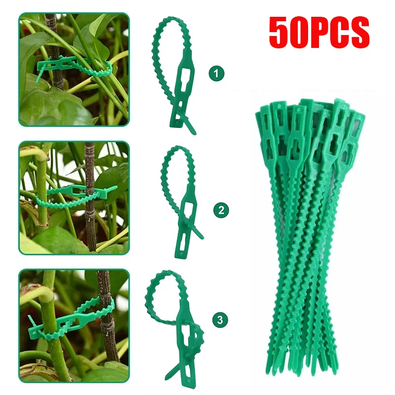 

50PCS Reusable Garden Cable Ties Self-locking Plastic Tie puttee Adjustable Plant Support Shrubs Fastener Zip Loop Wire Wrap