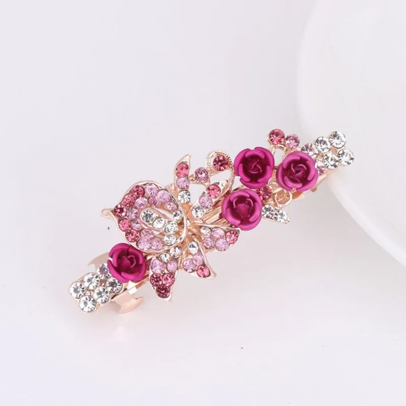 Small Rose Flower Rhinestone Butterfly Hairpin Headgear Ladies Spring Clip Top Clip Horizontal Clip