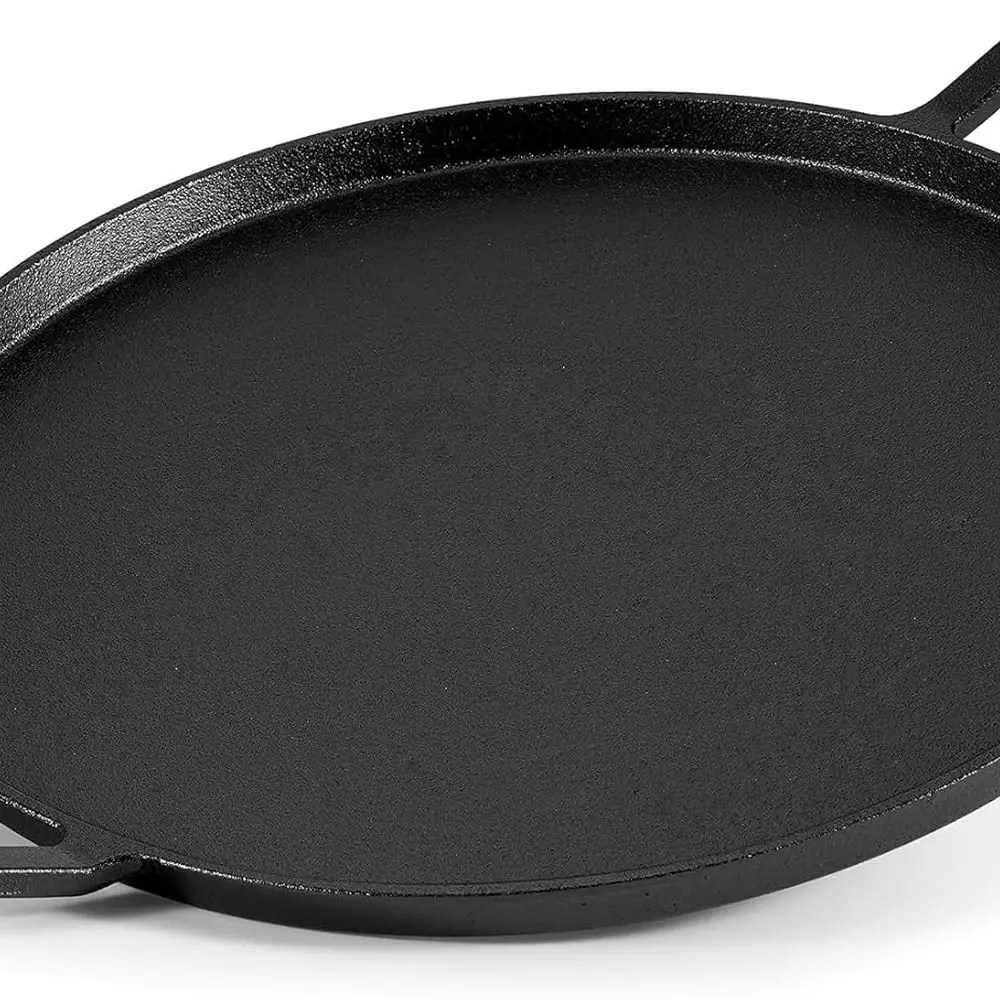 

14 Pre-Seasoned Cast Iron Pizza Pan with Handles, Perfect for Baking, Grilling, and Oven Use