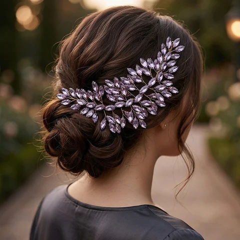 Romantic Lavender Purple Hairband Sweet Goddess Style Luxury Crystal Wedding Hair Accessories Headband Hair Jewelry Bridal