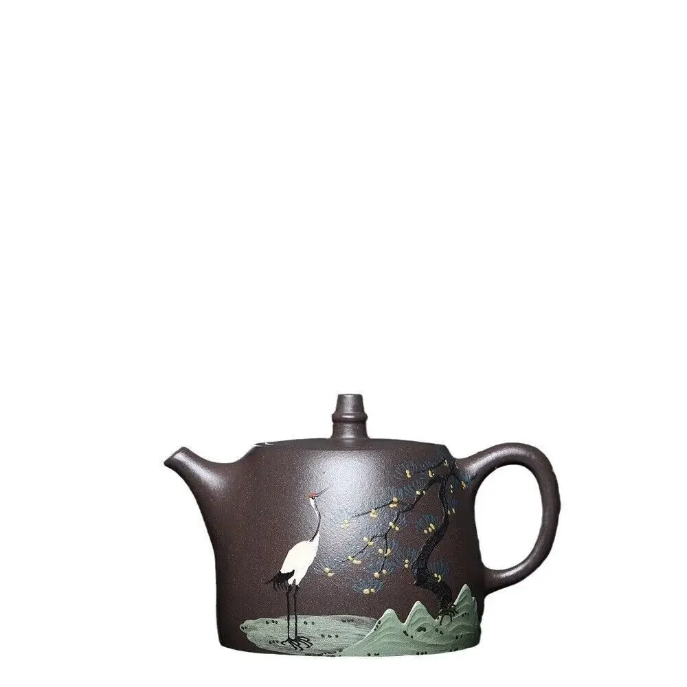 Chinese Tea Pot Marked Handmade Real Yixing Zisha Purple Clay Pot Crane Relief