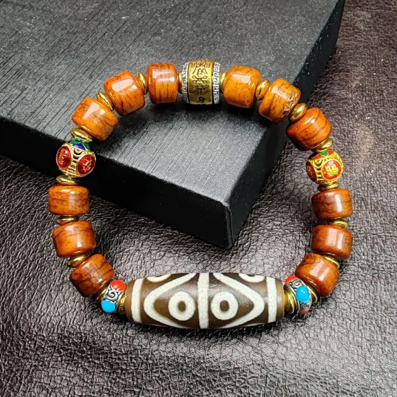 of first-hand Tibetan old cow bone , vintage six- and nine-eye Dzi agate bracelets