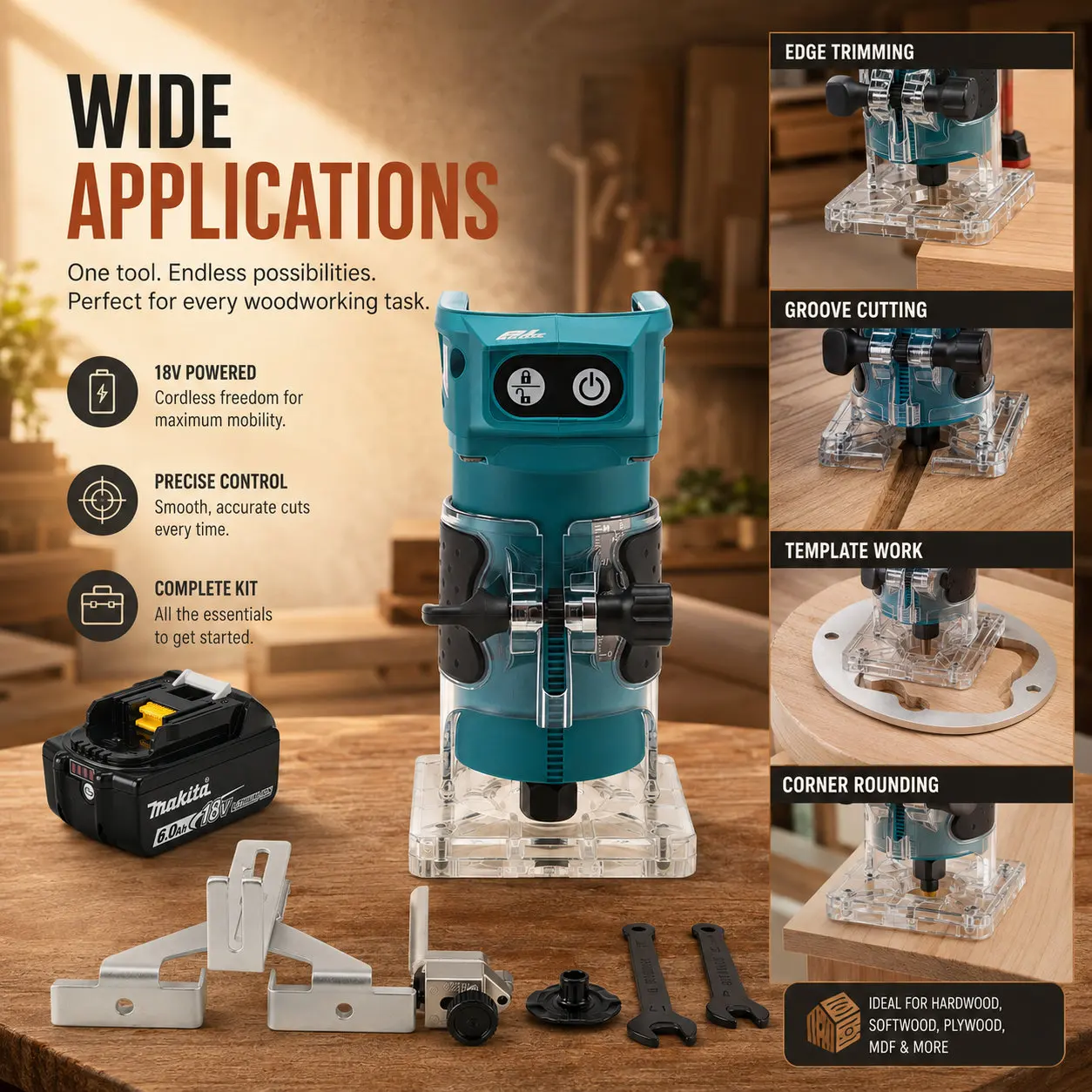 Leichter Makita DRT52 18V LXT Oberfräser, Kompakter Akku-Typ für Präzisionskanten und Nutfräsen