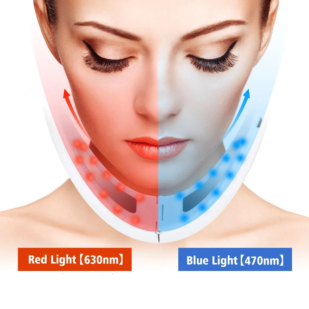 Cinturón de Levantamiento Facial EMS en Forma de V, Masajeador Facial con 5 Modos de Vibración, Dispositivo de Belleza con Luz LED Roja y Azul para Reafirmar la Piel