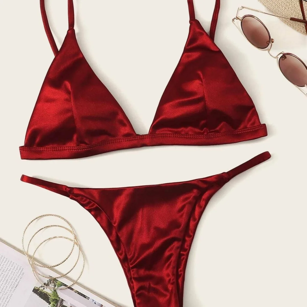 Sexy Bikini Swimming Suit Ladies' Beach Set Fashionable Two-Piece Swimsuit with Chest Pad No Steel Support Triangular Design