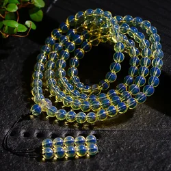 New Dominican Blue Amber Bracelet 108 Buddha Beads Multi-Circle Bracelet, Beeswax Amber Beads for Men and Women
