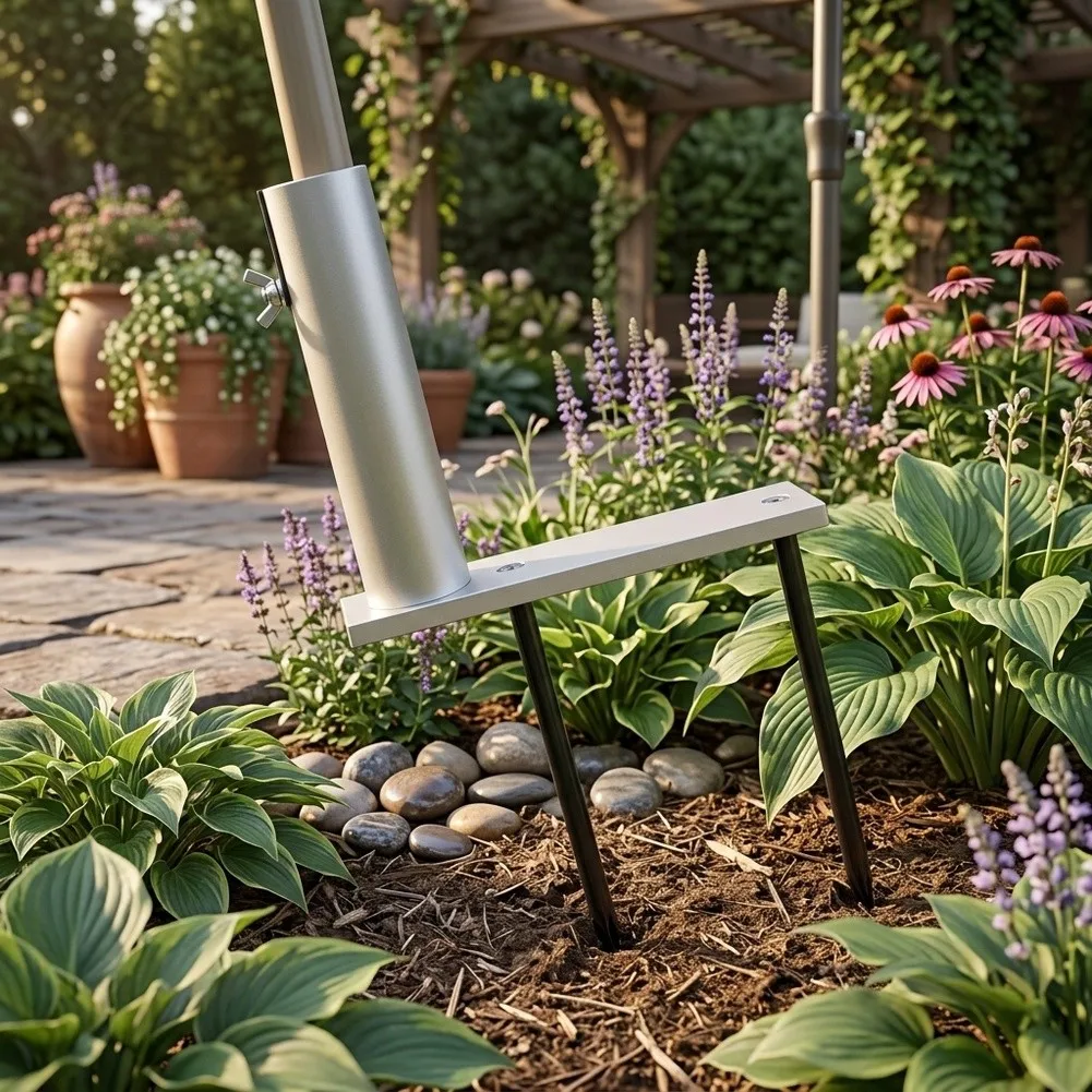 Sun Umbrella Stand Spiral Type Ground Anchor for Beach Camping and Outdoor Use 32.5cm Metal Silver Lightweight Design