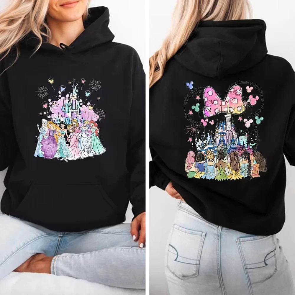 Disney Princess Castle Print Hoodie Women's Casual Outdoor Sweatshirt Cartoon Disney Princess Costume Top Hoodie