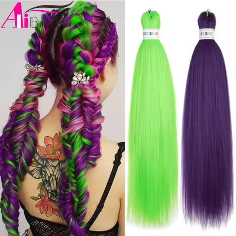 Braiding Hair Pre-stretched 26 Inch Green Hair Extensions for Braids Synthetic Hair DIY Pink Red Jumbo Ponytail Braid