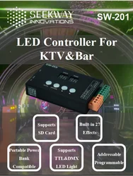 Iluminação interna DMX com endereçamento rápido, suporta luz LED SPI, TTL e DMX, cartão SD, DC 5-24V