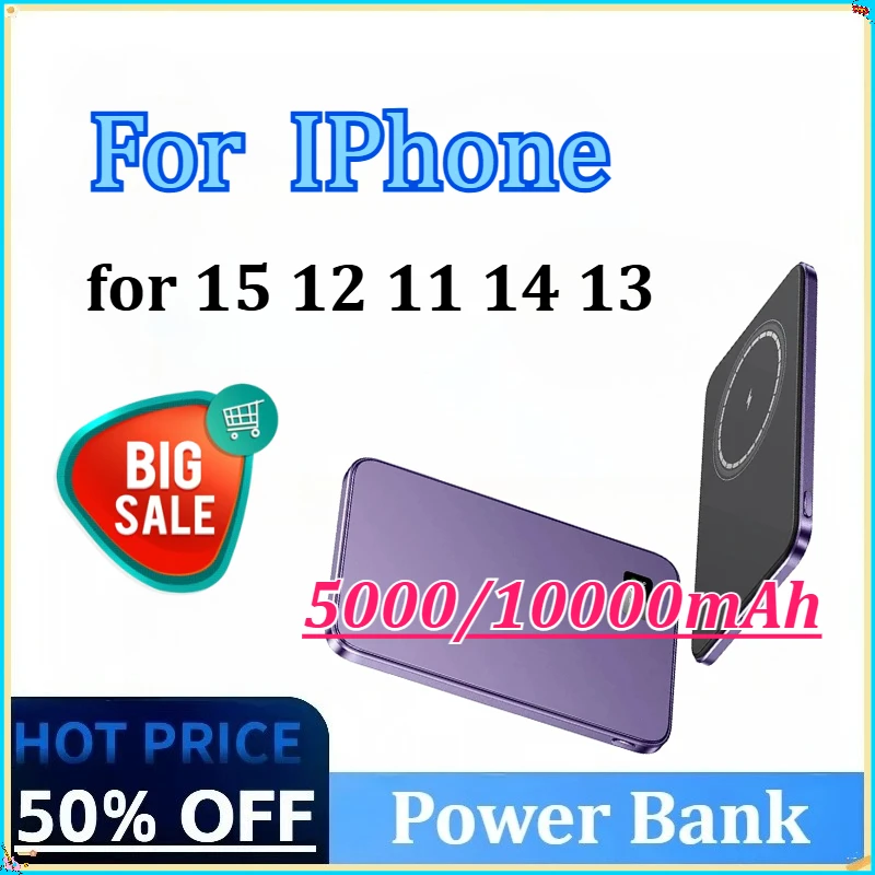 

New 5000/10000mAh Wireless Magnetic Power Bank External Battery Mini PowerBank with Digital for IPhone 15 12 11 14 13