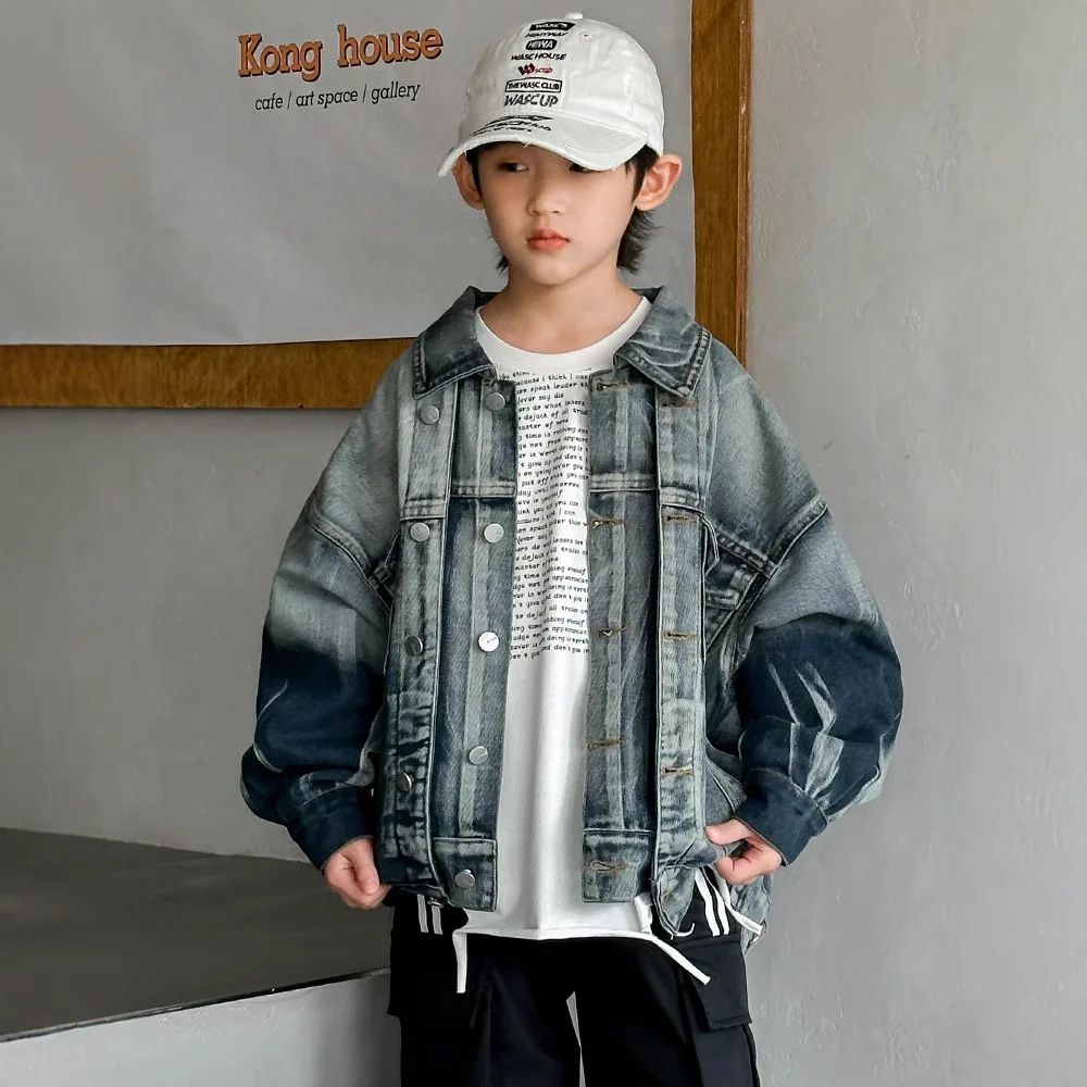 

Childrens Coat Spring and Autumn Korean Version Contrasting Denim Jacket Casual Daily Temperament Versatile Wear
