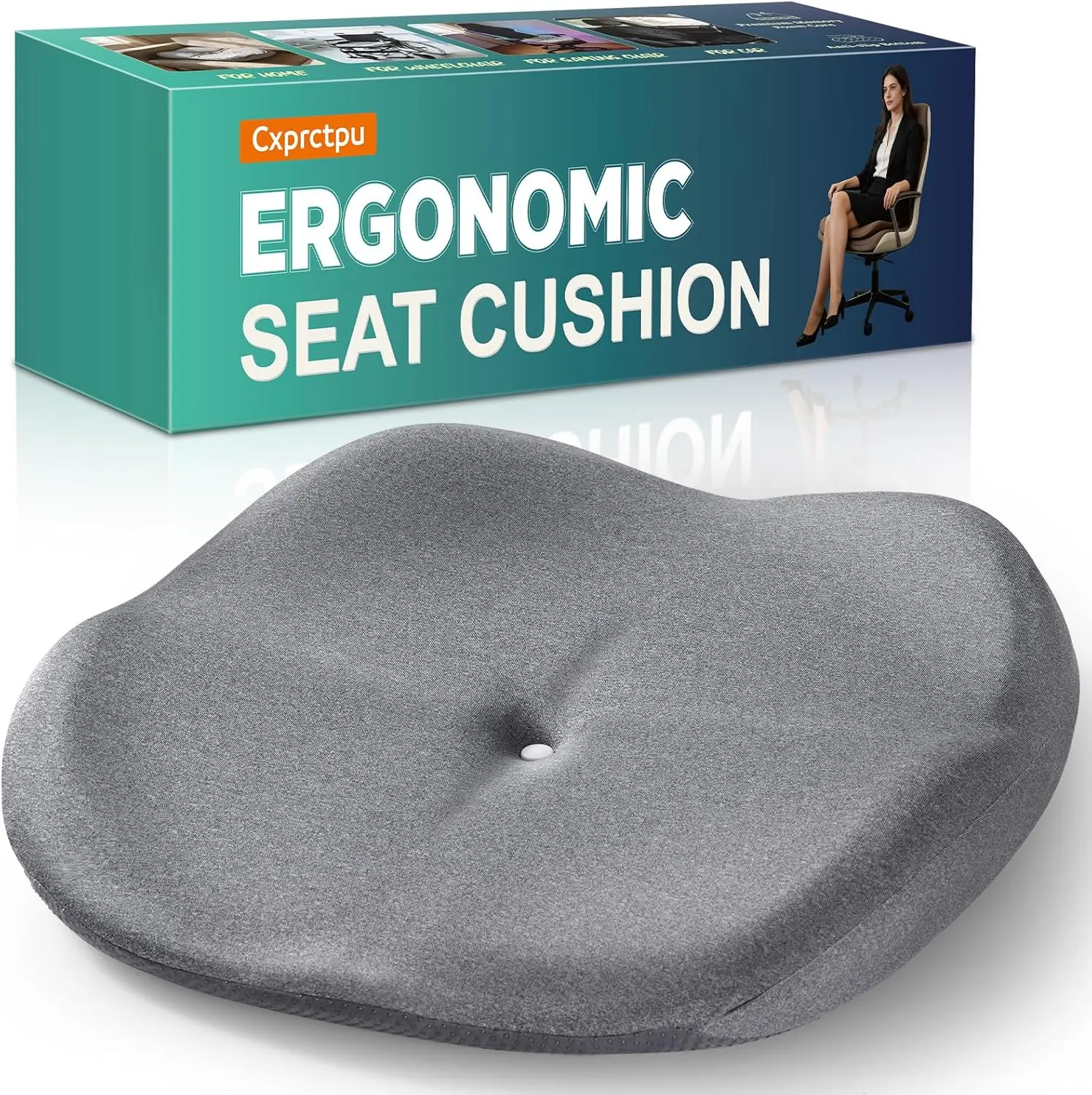 

Memory Foam Seat Cushion for Office Car Wheelchair Sofa, Orthopedic Tailbone Sciatica Pain Relief, Non Slip Grey