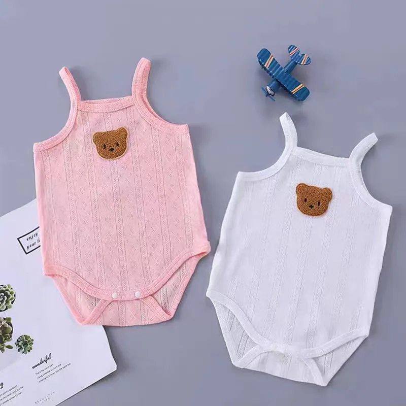 MILANCEL 0-2Y New Summer Baby Bodysuit Toddler Cute Bear Hollowing Out Jumpsuit Girls Outwear