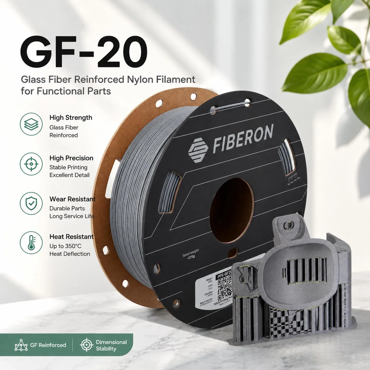 Filamento 3D Polymaker PPS-GF20 1.75mm 0.5kg, Material de Ingeniería Reforzado con Fibra de Vidrio Fiberon de Polymaker, Resistente a Altas Temperaturas