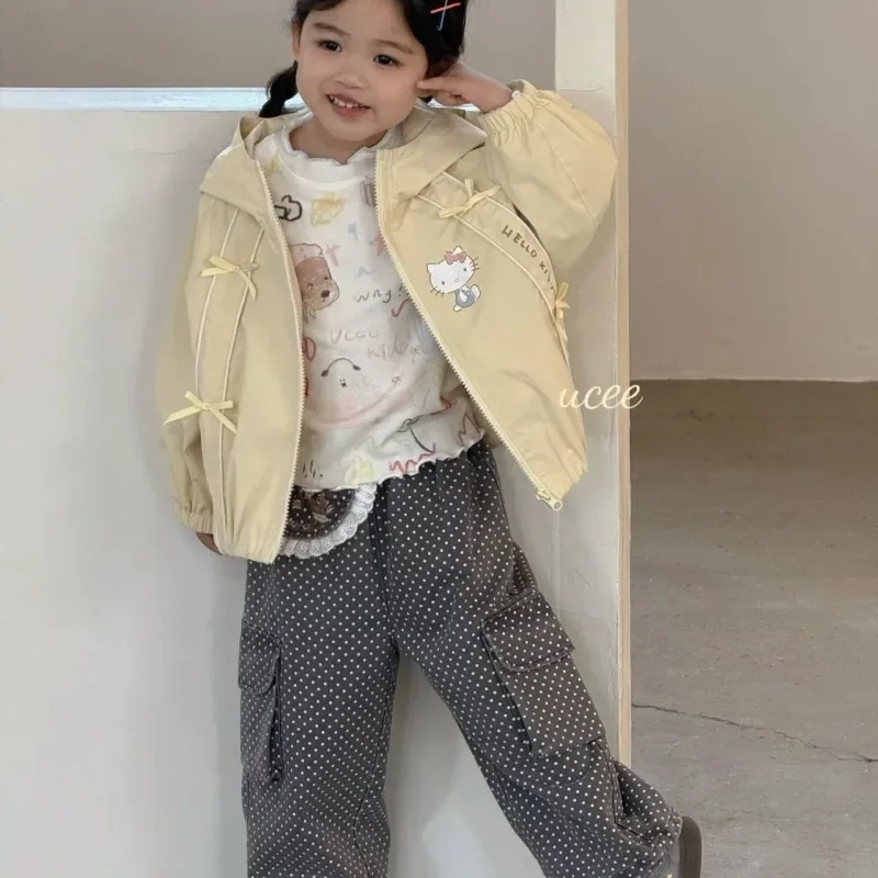 

Kawaii Sanrio Children Cute Cartoon Sportswear Student Comfortable Hello Kitty Jacket Long Sleeved Windbreaker Gift for Kids
