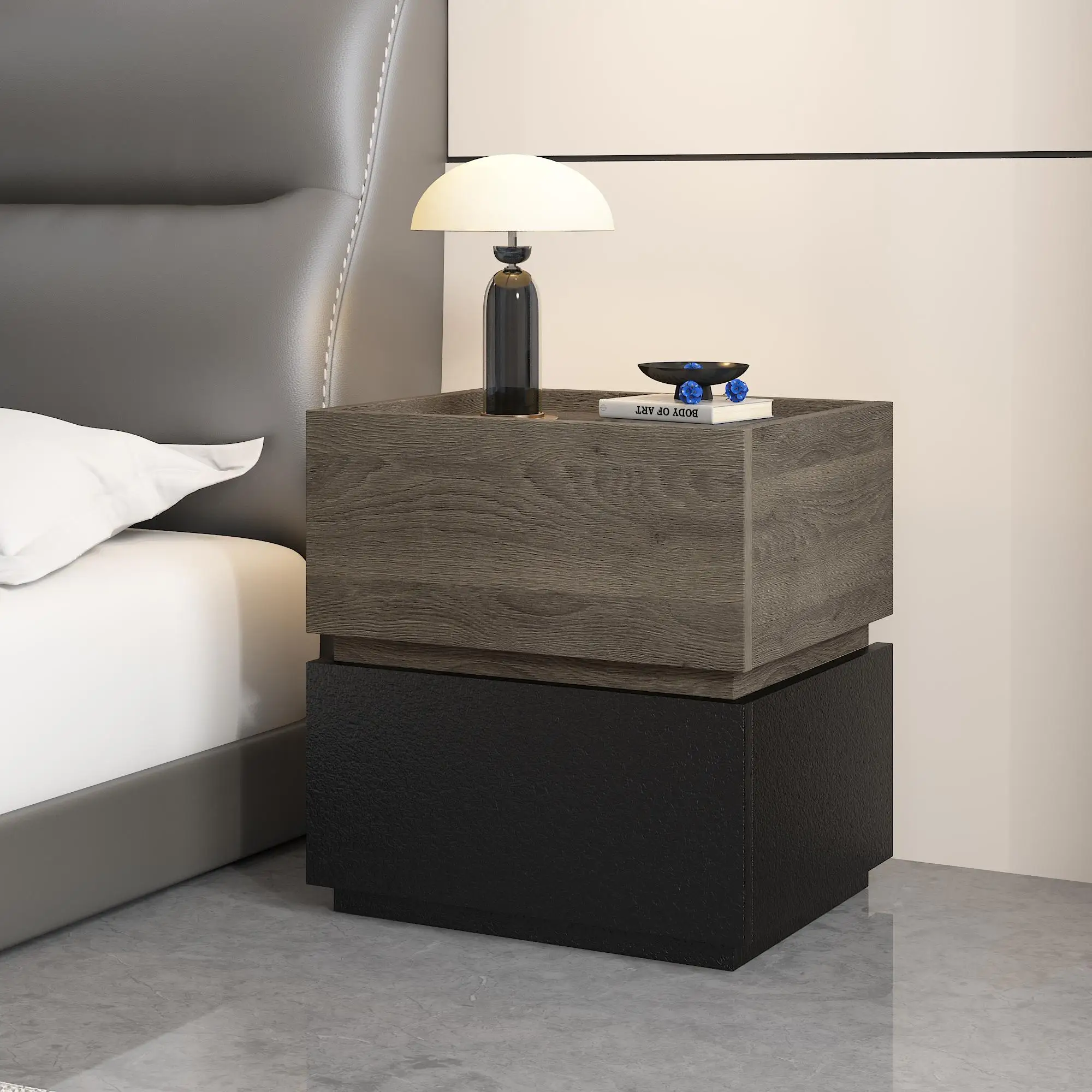 

Gray Colour Nightstands Wooden Classic Storage Minimalist Unique Nightstands Modern Space Saving Comodini Bedside Cupboard