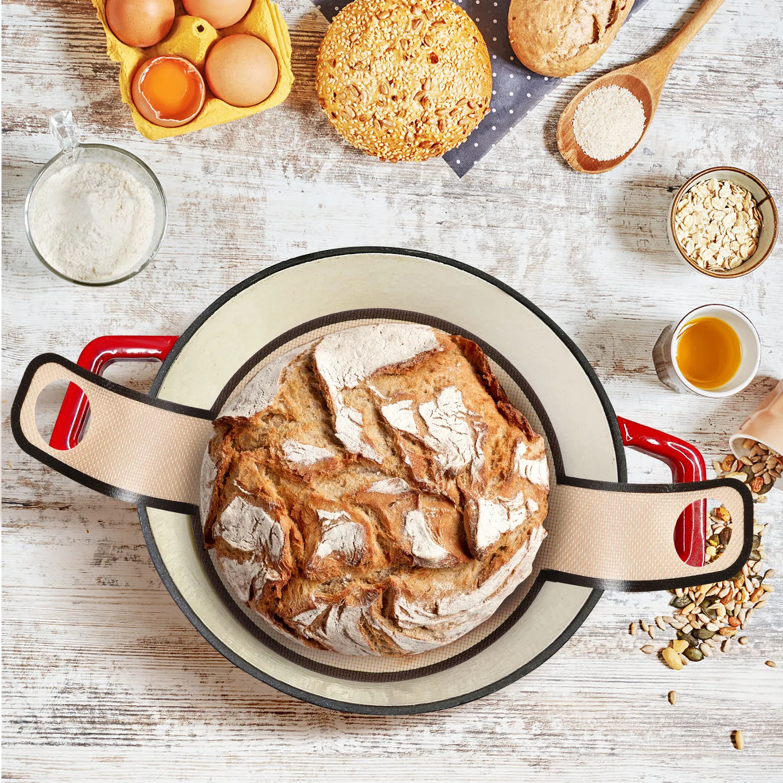 Extra Long Handle Glass Fiber Bread Sling Baking Mat Non Stick Reusable Dough Transfer Mat Baking Supplies Bread Sling