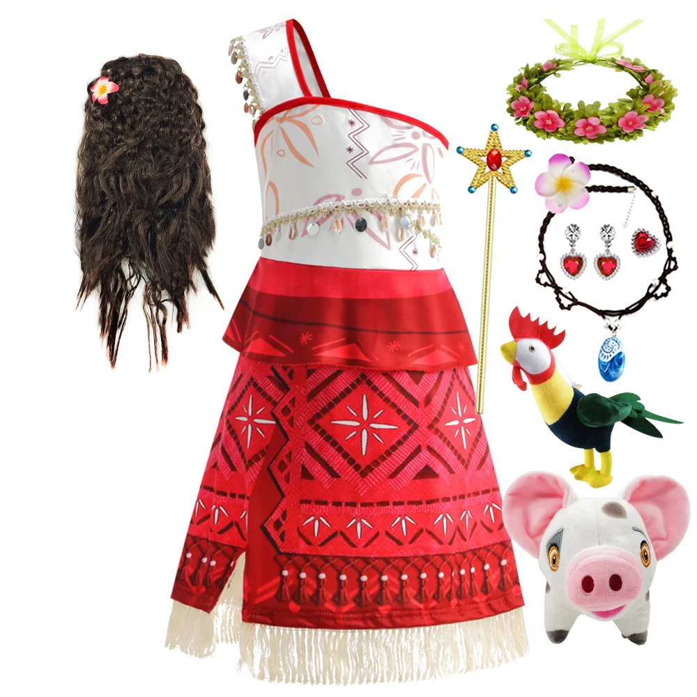 

Платье Моаны для девочек, платье принцессы, костюм для косплея, пляжное платье на одно плечо с бретелями, набор аксессуаров