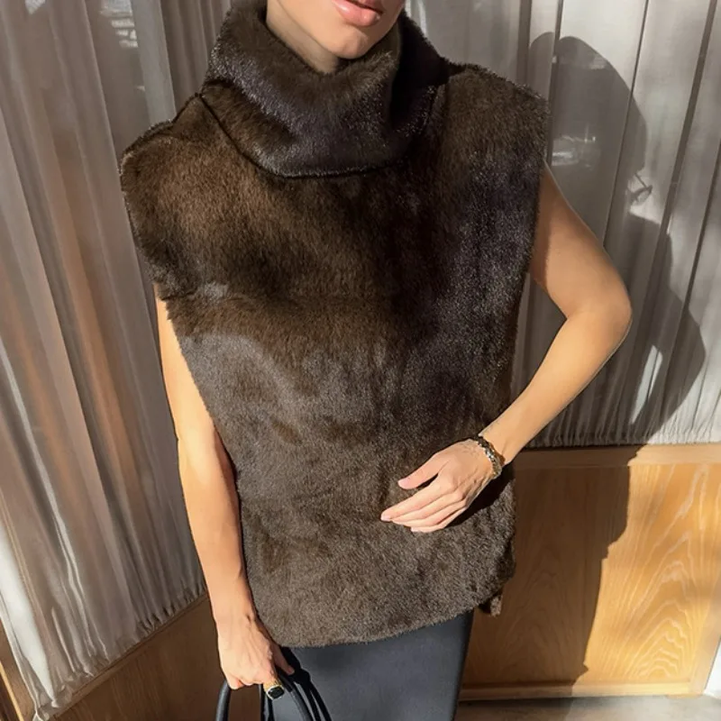 Fashionable Faux Fur Vest Women in Autumn and Winter New Cross-border Style Versatile Commuting Plush Sleeveless High-neck Vest