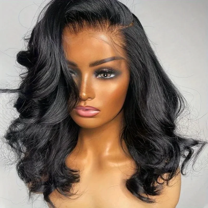200% Body Wave HD Lace Frontal Wig Short Bob Wigs Human Hair Wavy 13x4 Transparent Lace Front Wigs For Women