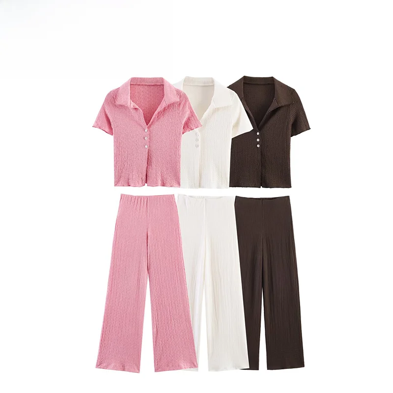 Fashionable ZR Spring New Women's Set Quality Straight Leg Pants Short Outerwear High Waist Polyester Fiber Casual Style