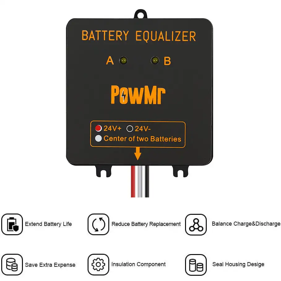 PowMr BE24 Battery Equalizer 24V Dual 12V Lead Acid Balancer Cascadable Solar RV 2PCS for 36V 3PCS for 48V US Local Stock