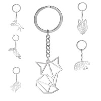 HIPEE Animal Series Keychain Fox Tiger Wolf Bear Rabbit Lobster Woodpecker Hollow Animal Keyring For Men Women Car keychain