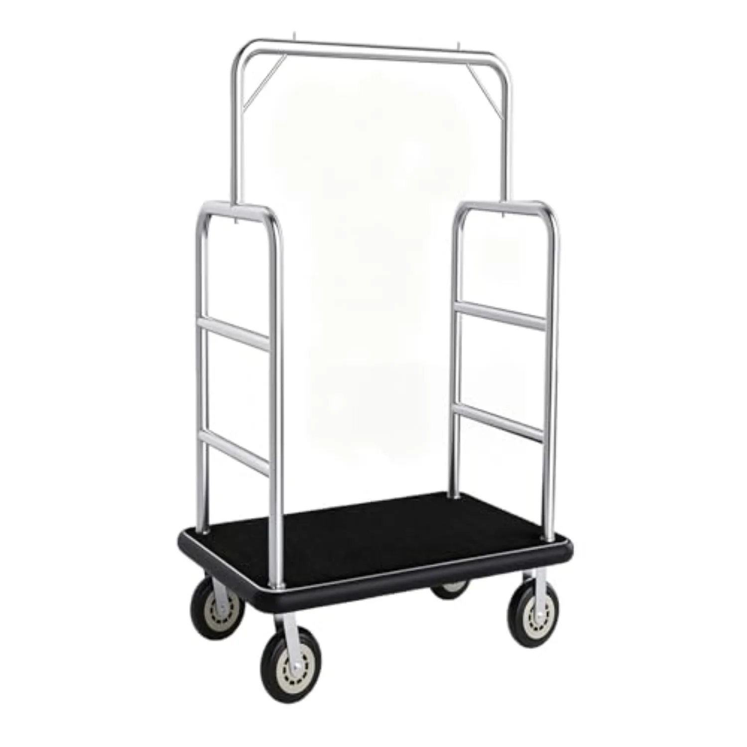 Hotel Luggage Cart - Heavy Duty Bellman Trolley with Bumper Guard, Stainless Steel Hotel Trolley with Black Carpet & 6