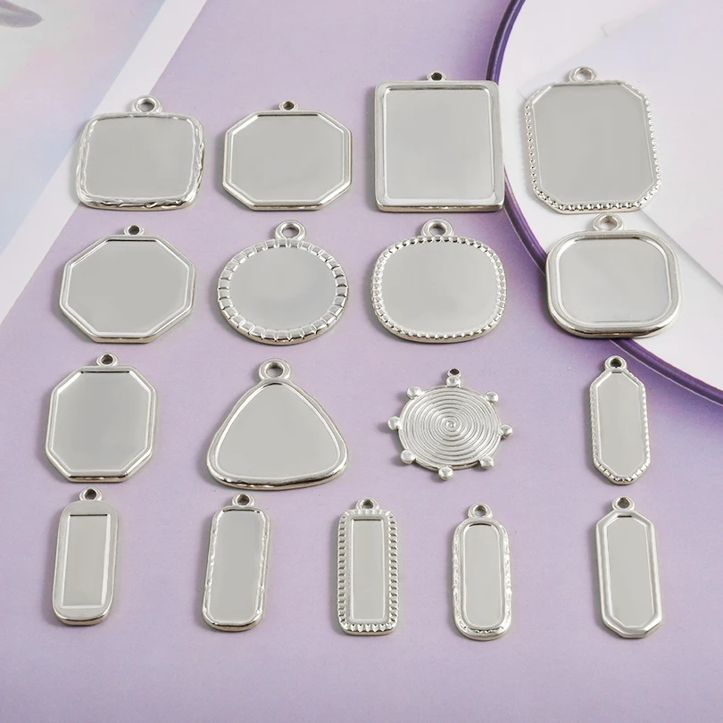 6 قطعة الفولاذ المقاوم للصدأ هندسية فلاتباك فارغة كابوشون قاعدة قلادة لصنع المجوهرات الشرير غير النظامية النقش صينية الحافة Colgantes