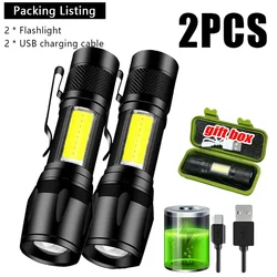 Mini Portable  Flashlight LED+COB Fishing Torch Zoomable Focus Light Rechargeable Tactical Lamp Camping Hiking Emergency Lantern