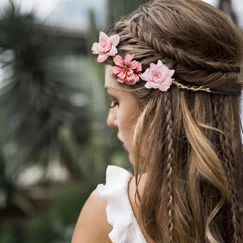 1pc Süße Schönheit Seide Blume Haar Zubehör Hochzeit Fotografie Romantische Reise Zubehör Blume Rose Mädchen Haar Riemen – Detail 4