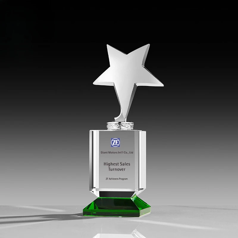 Customized Medal Pentagram Crystal Trophy, Creative Excellent Staff Annual Meeting Award, Home Decoration Outstanding Medal, 1Pc