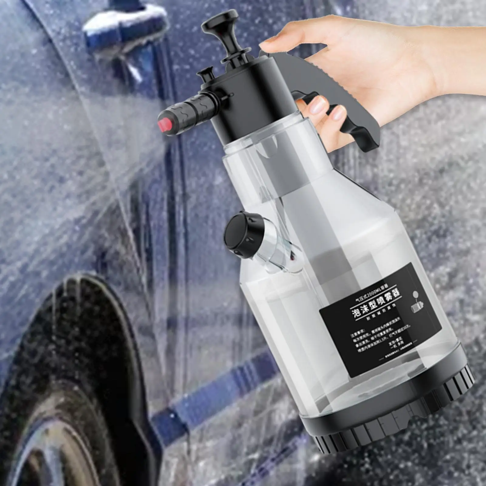 Car Wash Cannon 2L Foam Sprayer Garden Hose Compatible Car Detailing Snow Foam With Side-Opening Lid Anti-Wind For Floor Window