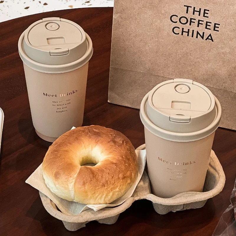 50 Sets Disposable Paper Cups with Lid Commercial Eco Friendly Hot Cold Drinks Universal Container Brown Letter Print Coffee Cup