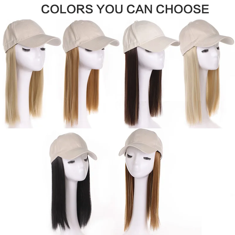 Gorra de béisbol sintética con extensiones de cabello para mujer, sombrero largo y recto, pelucas ajustables, dorado, negro Natural