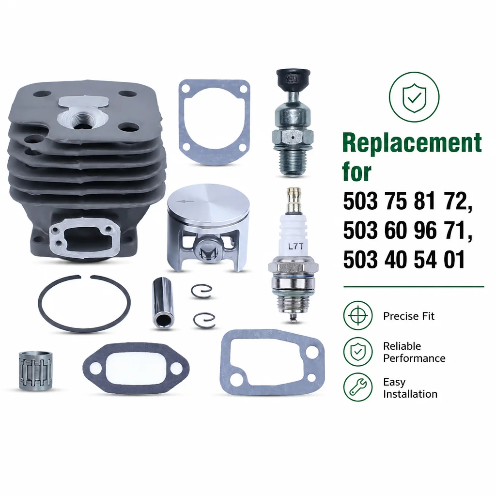Cylinder Piston Kit with Spark Plug & Gaskets For Husqvarna 272 268 61 272XP 268XP, OEM 503 60 96 71 503 40 54 01 Replacement