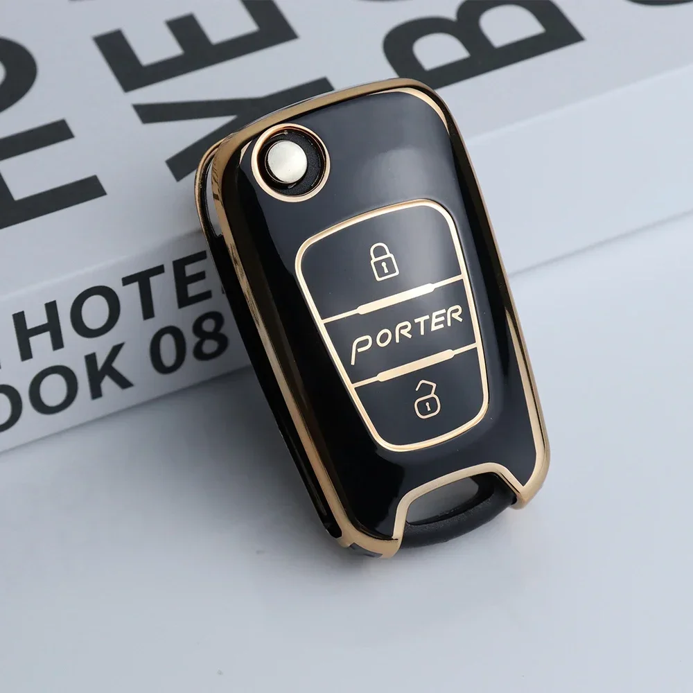 2 Key Botton New Car Key Housing Case Fob Cover Shell for Hyundai Porter Remote Key Rubber Pad Logo Sticker Folding Blade