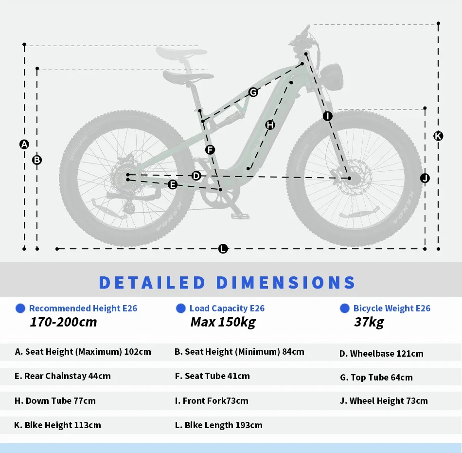 DUOTTS E26 Elektrofahrrad mit Bürstenlosem Motor, 48V20AH Akku, 26 Zoll Mountain E-Bike mit Breitreifen, Erwachsenen-Pedelec – Detail 5