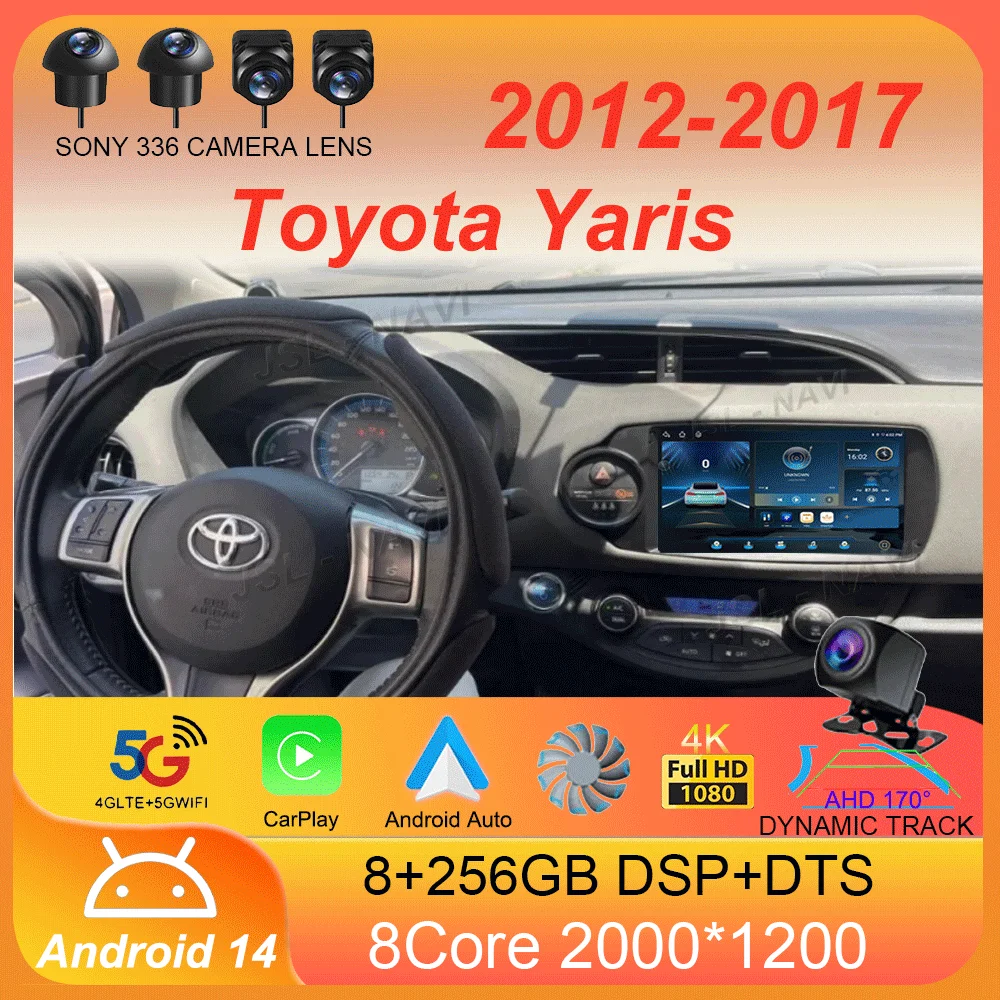 Android 14 Car For Toyota Yaris 2012 2013 20014 2015 2016 2017 GPS Navigation DSP Carplay 4G WIFI BT 2 Din Radio Player No DVD