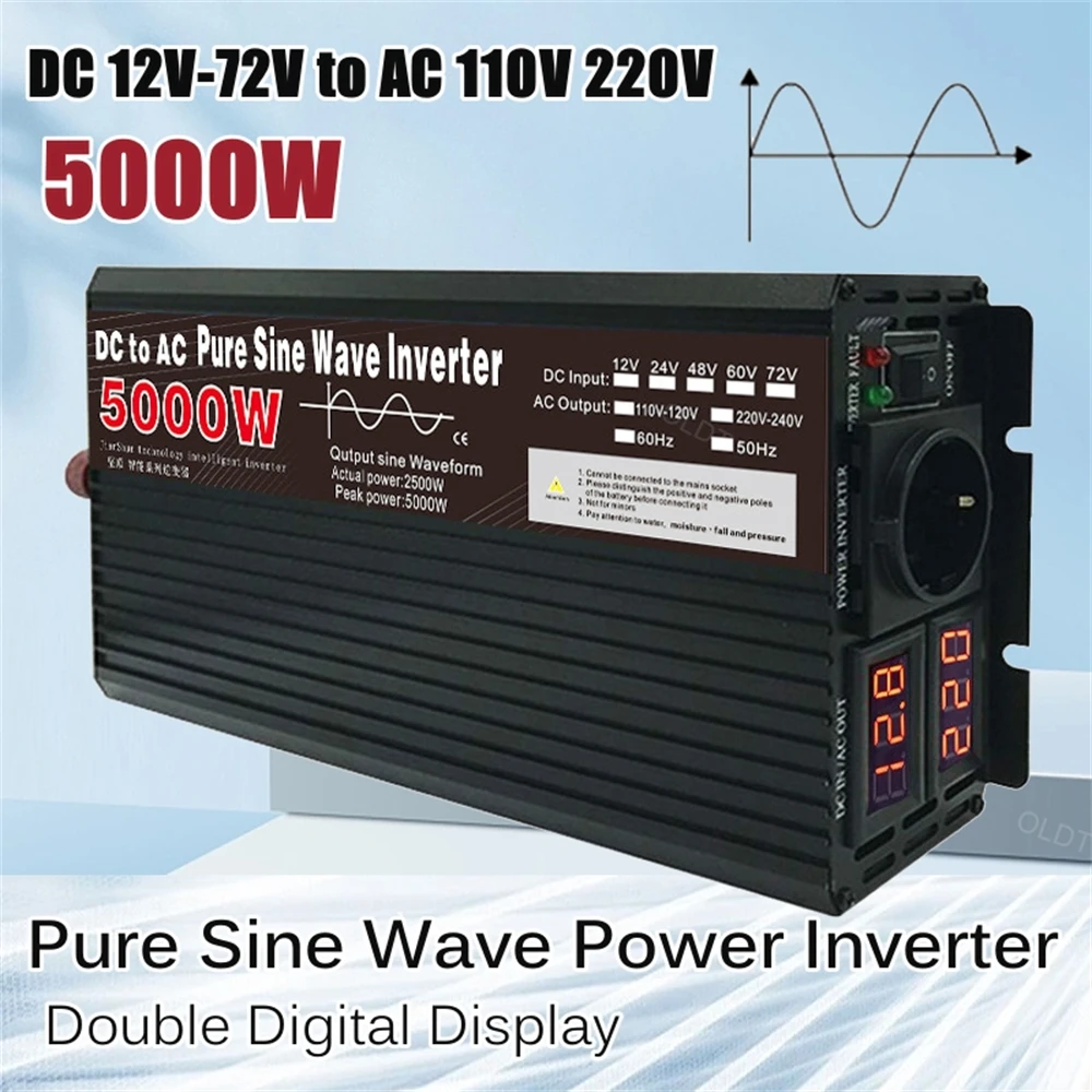 

Pure Sine Wave Inverter DC 12V 24V 48V To AC 110V 220V Power 3000W 4000W 5000W Frequency Converter Car Solar Inverters EU Socket