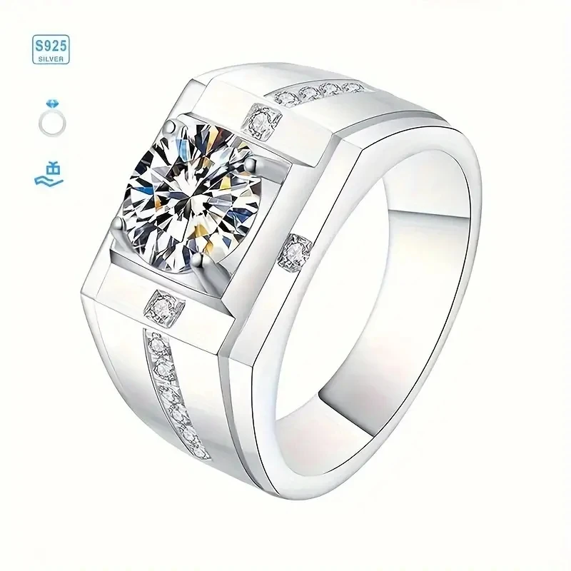 5C Moissanite S925 Sterling Silver Ring - Unisex Hip Style - Perfect for Him or Her - Birthday, Wedding, Anniversary, Engagement