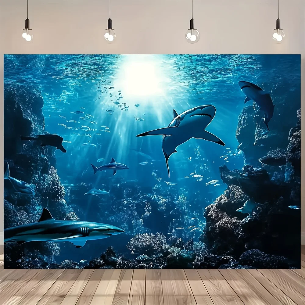 Majestic Deep Sea Shark Wall Tapestry Blue Ocean Marine Life Underwater Aquarium Tropical Nautical Home Decor Art Print