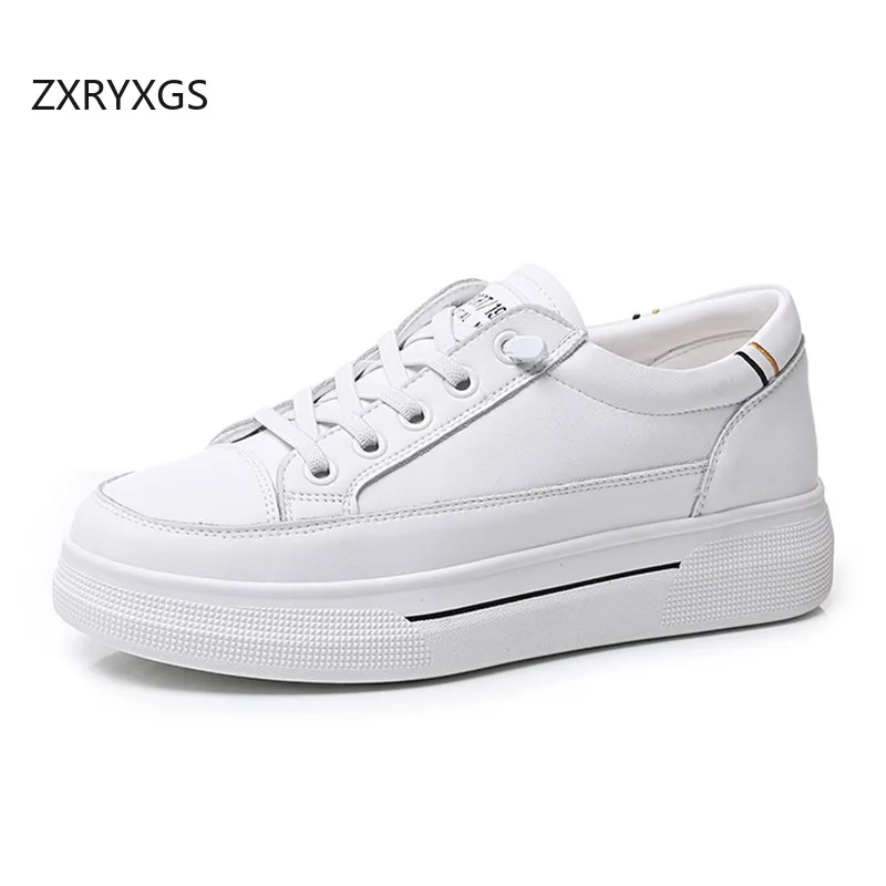 ZXRYXGS New Genuine Leather White Shoes Women Sneakers 2025 Popular Light Comfort Flat Shoes Casual Sneakers Trend Black Shoes image 3
